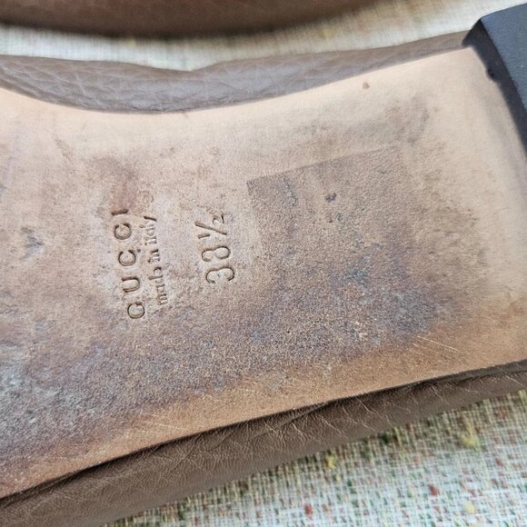 Gucci Women sandal Flat Brown Leather Upper G Logo Ballet Shoe Made Italy 38.5 - Picture 11 of 12